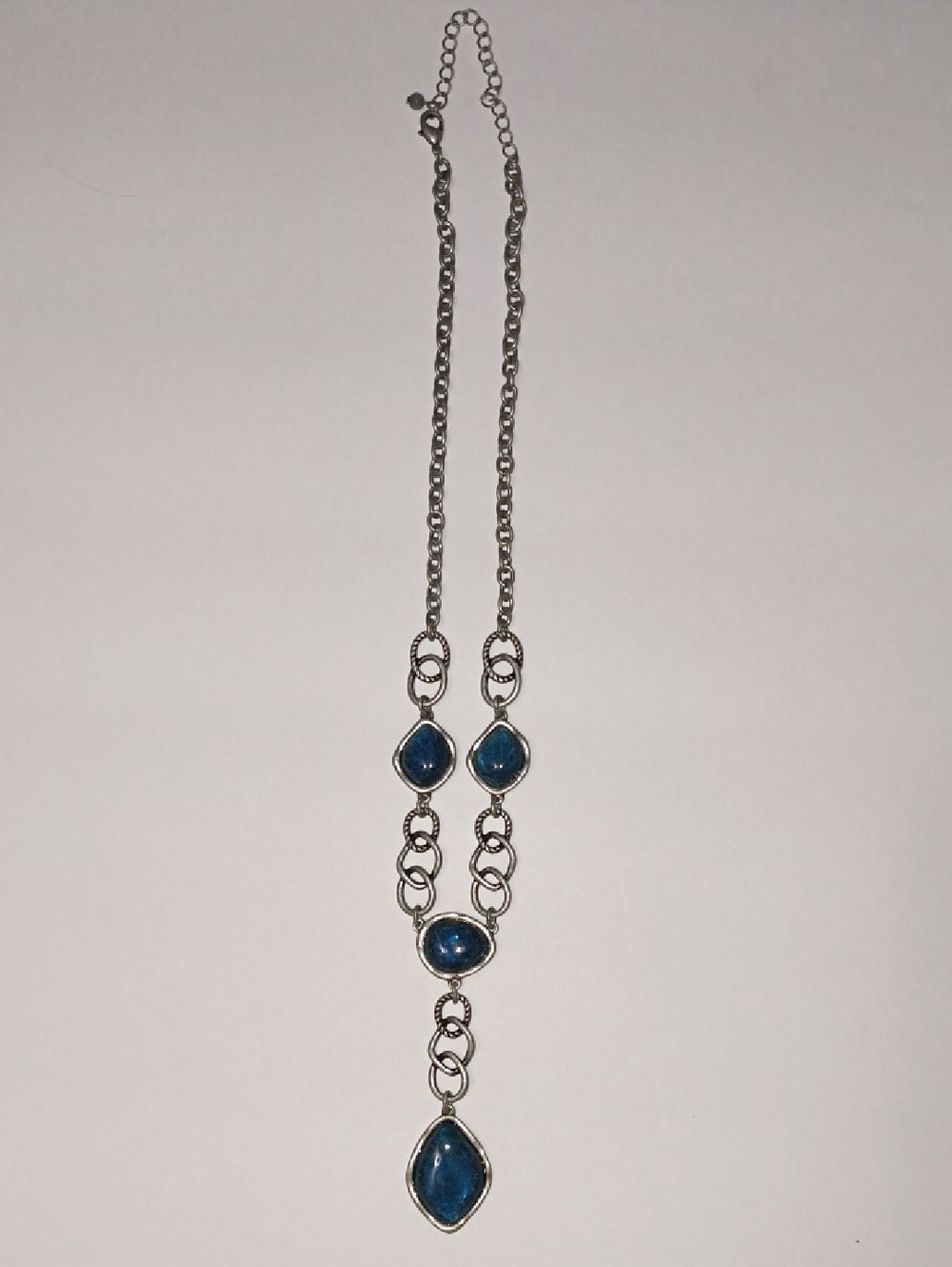 Silver-Tone Blue Gemstone Drop Necklace - Women Jewelry